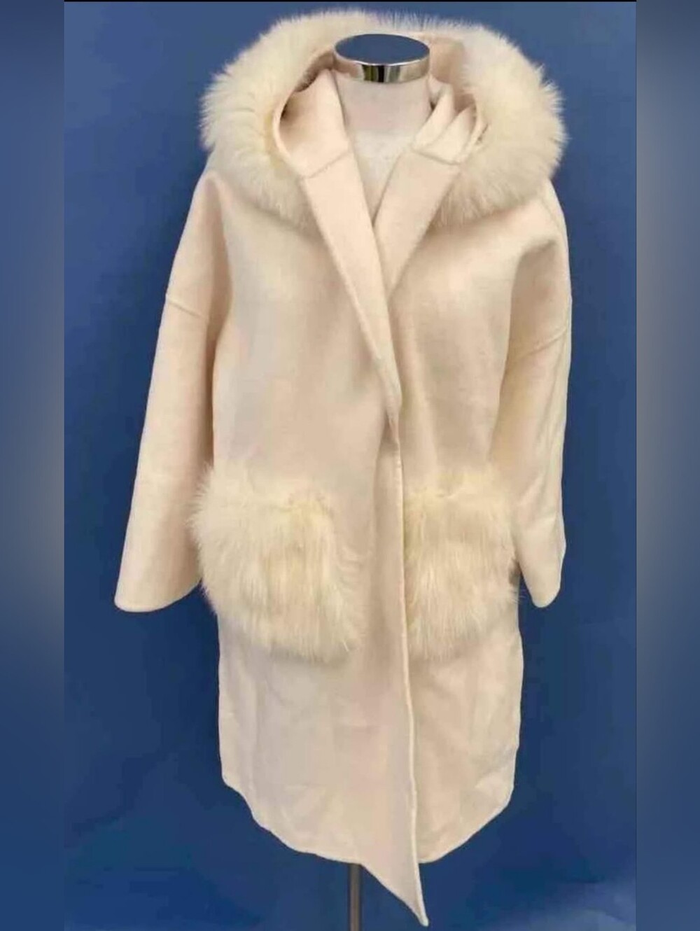 Asm Anna Designer Women's Long Wool & Fox Hair Coat  XS Extra Small
